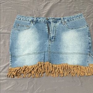 Fringe Hem Denim Mini Skirt